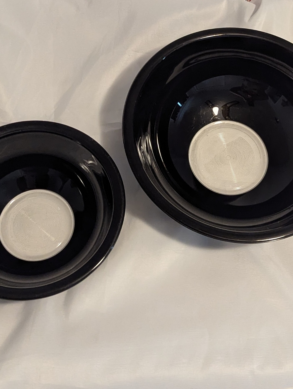 Pyrex Black Glass Mixing Bowls with Clear Centers - Set of 2